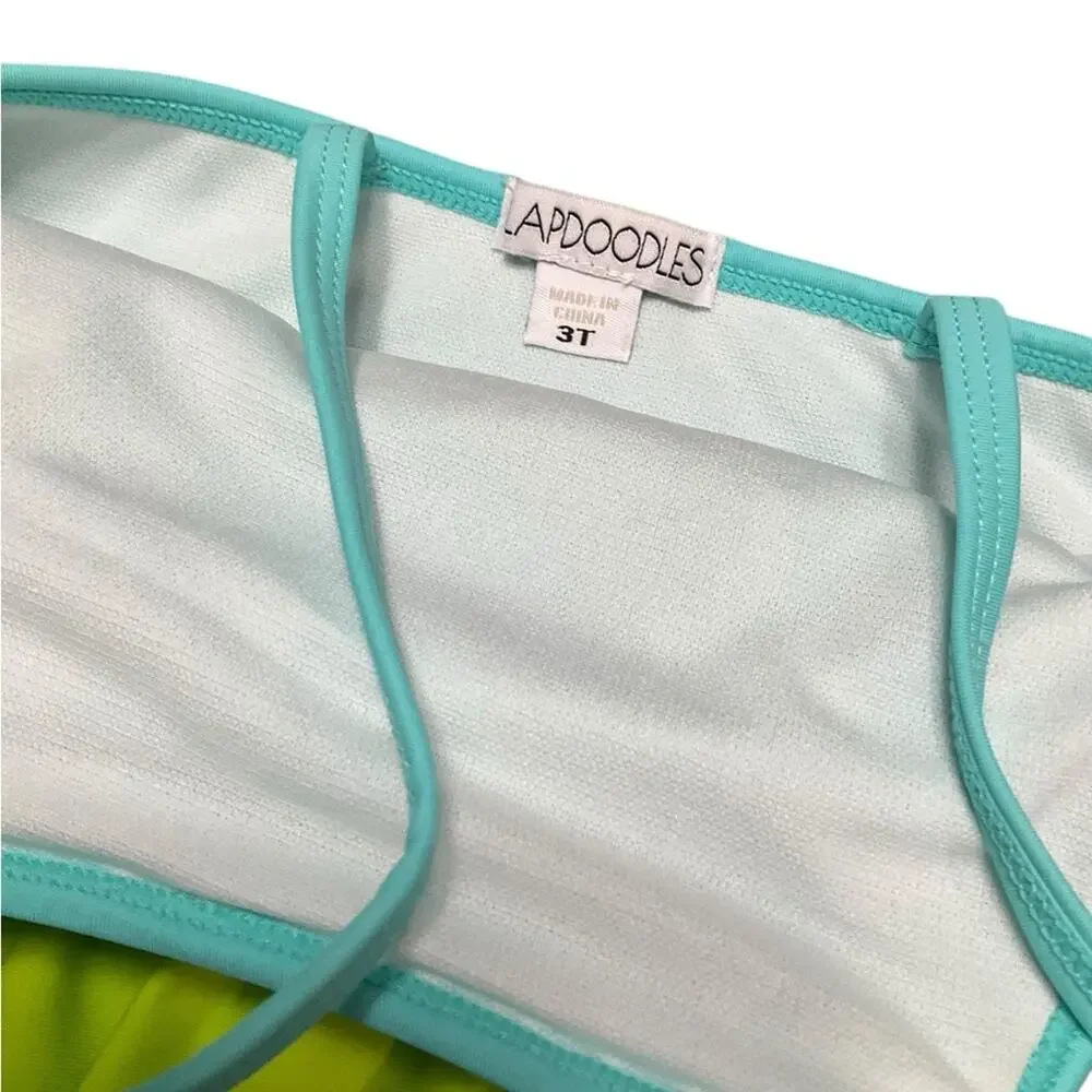 Flapdoodles Girls Aqua and Lime Swimsuit Set Cover up Size 3T NWT